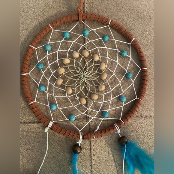 Handcrafted Dreamcatcher with Blue/Teal Feathers - Picture 2 of 3